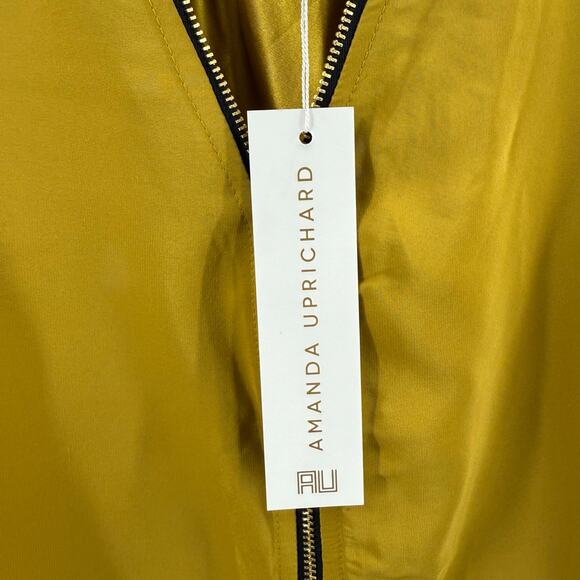 Amanda Uprichard Blouse Large NWT Mustard 100% Silk Zip Sleeveless Chartreuse - Picture 5 of 9